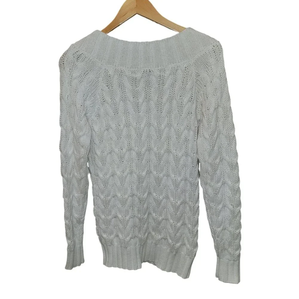 Vineyard Vines Womens White Cable Knit Sweater S 100% Cotton - Picture 2 of 5